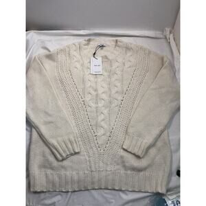 Reiss Wool Cable Knit Sweater XL Long Sleeve Pullover Cream Oversized